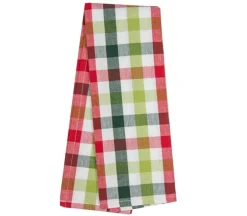 Dunroven House Mint Yellow Lime Green on White Large Check Tea Towel