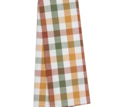 Dunroven House Red Lime Green on White Large Check Tea Towel