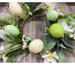 Eggs Flowers and Leaves Candle Ring Wreath