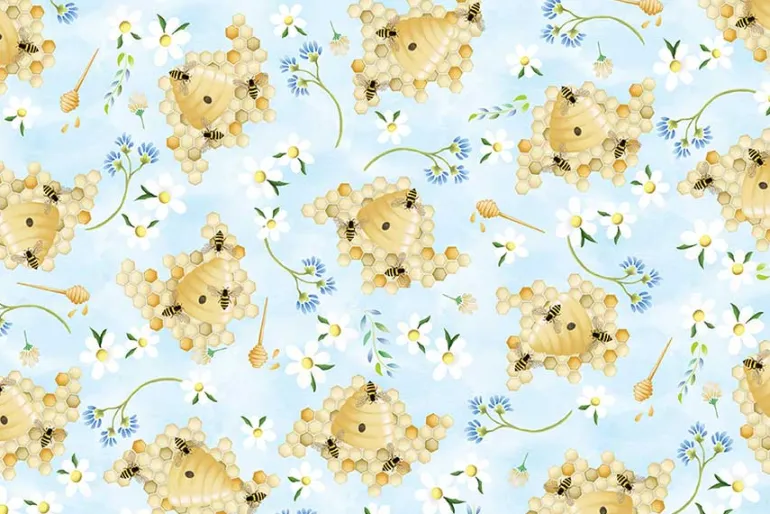 Enchanted Spring Bee & Honey on Blue