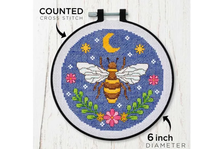 Expressive Bee Cross Stitch Kit with 6-inch Hoop