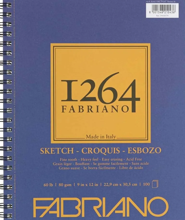 Fabriano 1264 Sketch Pad, 9″x12″, 60lb, 100 Sheets