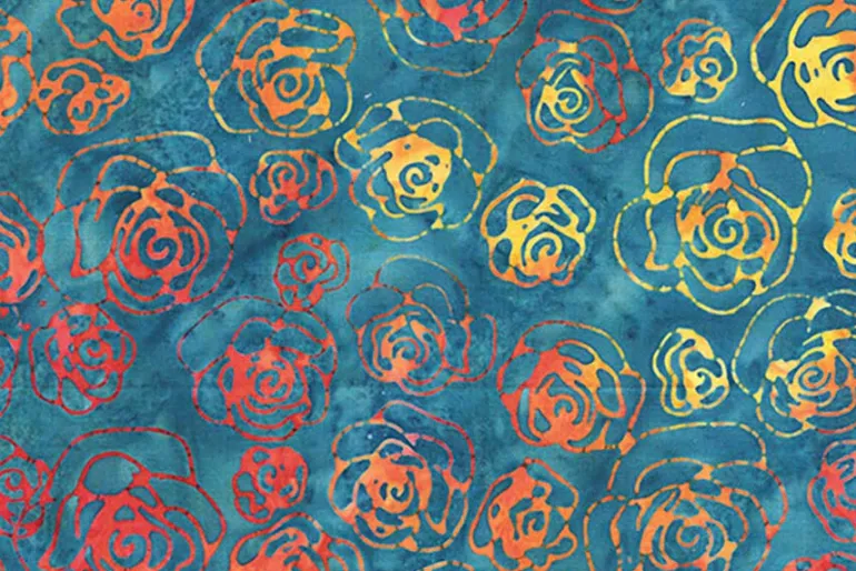 Fawn Batiks Herbs in Coral