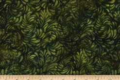 Ferns Batiks Swirling Petals in Forest Green