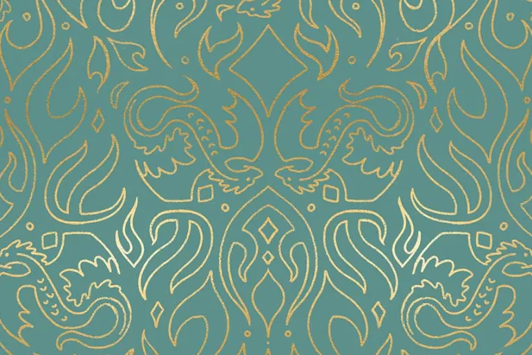 Fireglow Dragon Emblem in Oyster with Gold Highlights