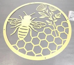 Flower and Bee Metal Wall Art – Gold