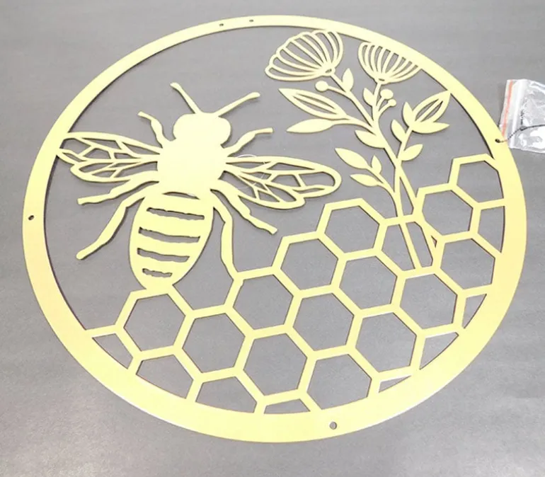 Flower and Bee Metal Wall Art – Gold