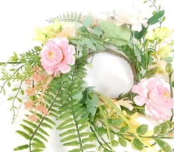 Flowers and Green Leaves Candle Ring – Pink and Yellow