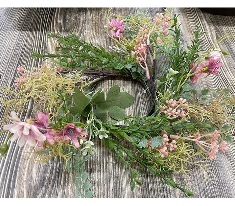 Flowers and Leaves Candle Ring Wreath