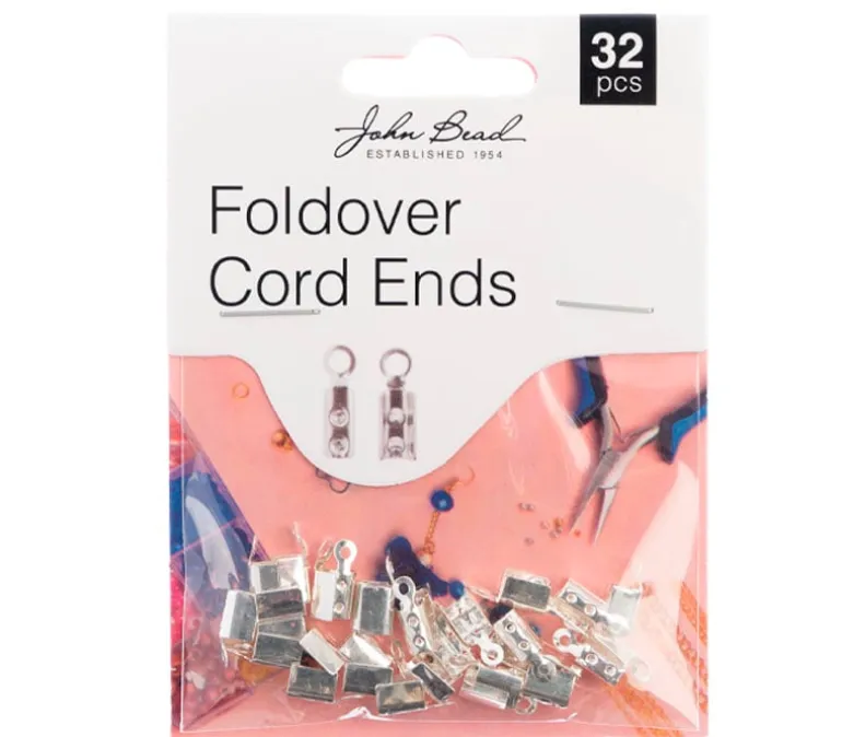 Fold Over Cord Ends Crimps – Silver 32 pcs