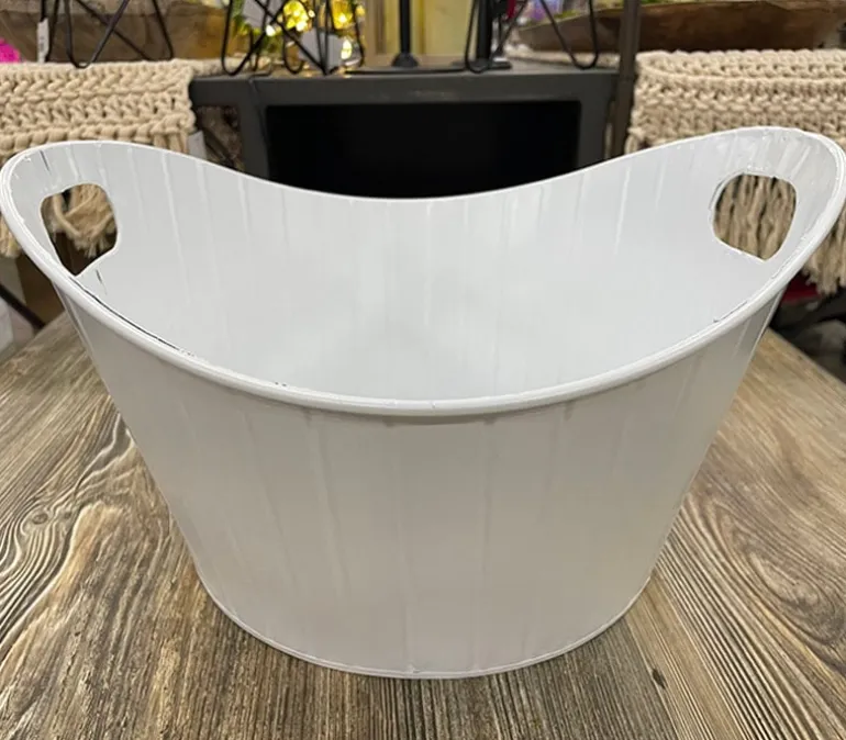 Galvanized Metal Bowed Bucket – White