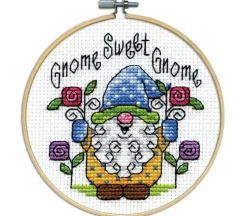 Gnome Sweet Gnome Cross Stitch Kit with 4-inch Hoop