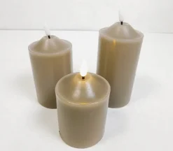 Gray Flameless Real Wax Pillar Set – 3 Piece