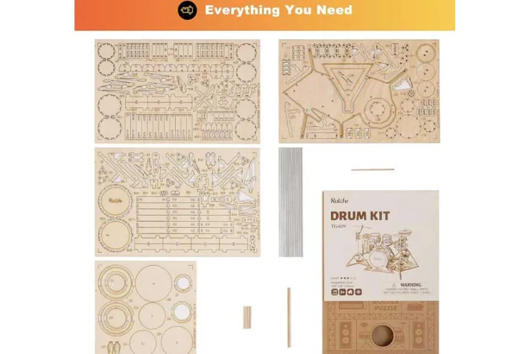 Hands Craft Modern Wooden Model Kit – Drum Kit