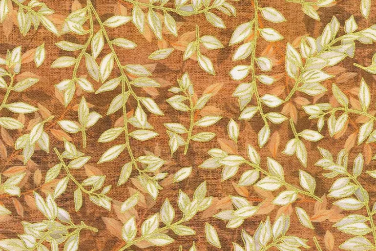 Hello Fall Leaves on Dusty Blue & Gold Metallic Highlights