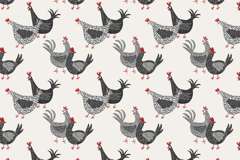 Hen House Roosters and Hens on Off White