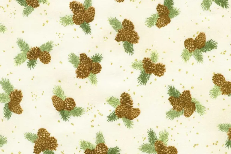 Holiday Flourish Forest Glen Cones & Berry Black w/ Metallic Gold