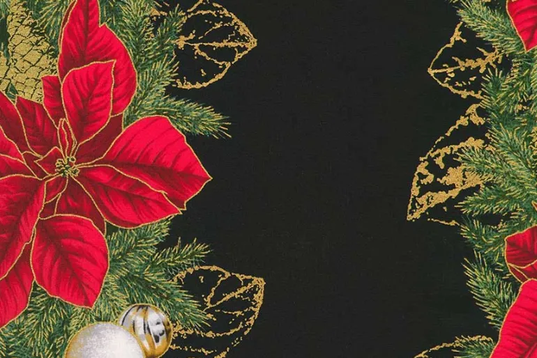 Holiday Flourish Forest Glen Poinsettia Black w/ Metallic Gold