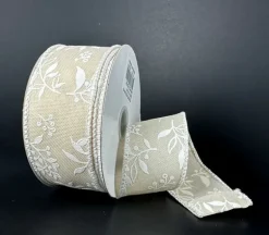 Ivory Linen White Foliage Ribbon – 1.5-inch