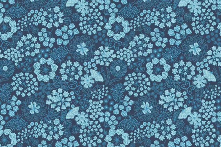 Jardin d’Hiver Flannel Butterfly Garden in Dark Blue