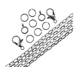John Bead Chain Set – 36-inch – 3mm x 4mm Oval Cable – Silver
