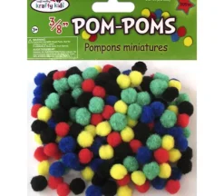 Krafty Kids Pom-Poms – Multi-Color – 3/8-inch – 200 Piece