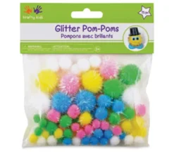 Krafty Kids Pom-Poms – Pastel Glitter – 75 Piece