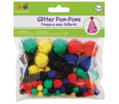 Krafty Kids Pom-Poms – Primary Glitter – 75 Piece