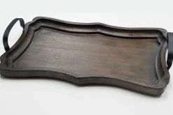 Large Wooden Tray with Black Handles