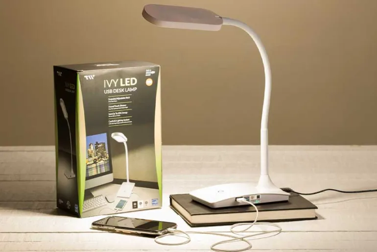 LED Desk Lamp – White – USB Charging Port
