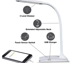 LED Desk Lamp – White – USB Charging Port