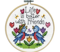 Life is Better with Friends Cross Stitch Kit with 4-inch Hoop