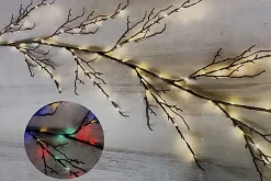 6′ Lighted Birch Garland with Warm White & Multicolor LEDs, Brown