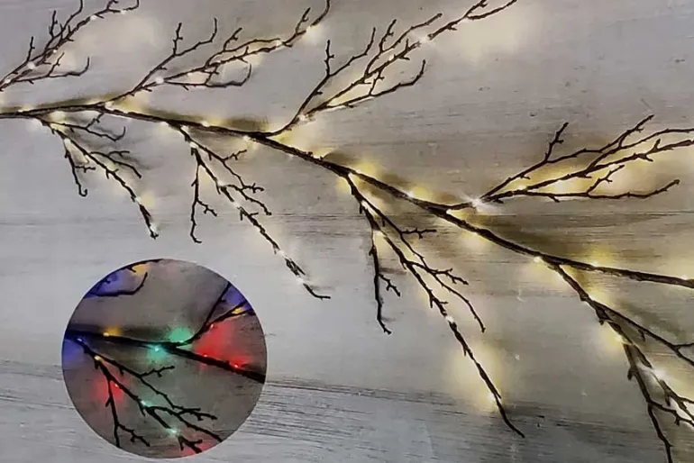 6′ Lighted Birch Garland with Warm White & Multicolor LEDs, Brown