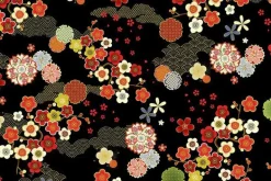 Lotus Garden Geo Asian Florals on Black w/Gold Metallic