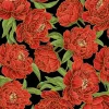 Lotus Garden Peony Floral on Black with w/Gold Metallic