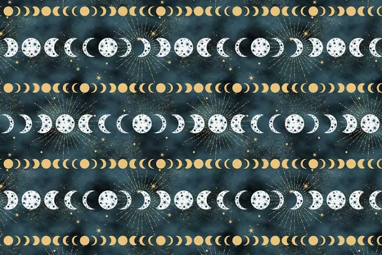 Magical Night Moon Phases on Dark Blue