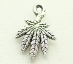 Marijuana Leaf Charm – Antique Silver Plated
