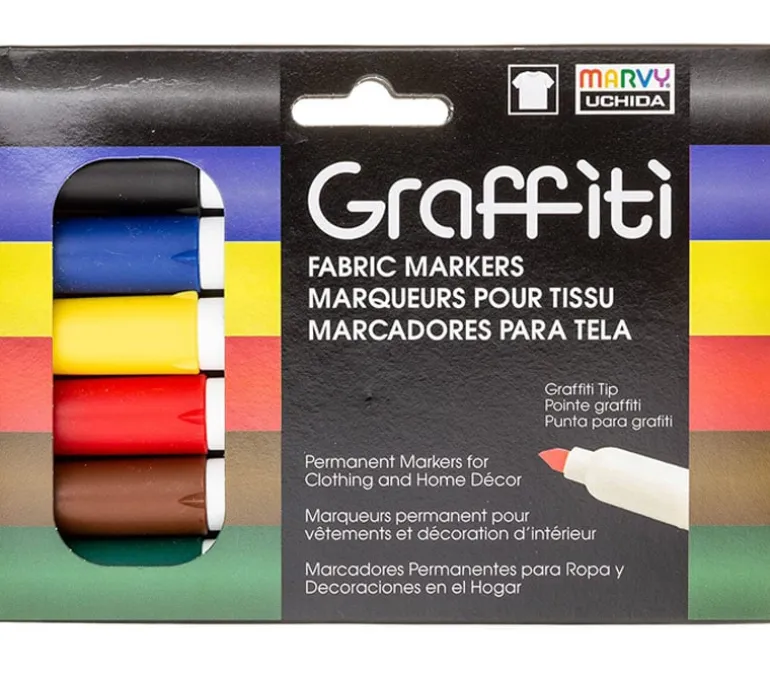 Marvy Uchida Graffiti Fabric Markers – Primary – 6 Piece