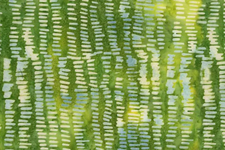 Meadow Brook Batiks Tracks in Green Yellow