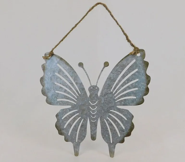 Metal Butterfly with Rust Finish & Jute Hanger – Rustic Wall Décor