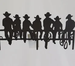 Metal Cowboys on a Fence – 12-inch x 6-inch