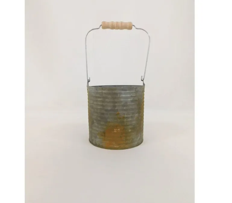 Metal Galvanized Bucket with Wood Handle