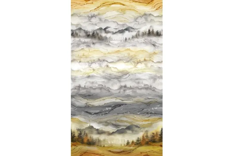 Misty Morning Ombre Mountains in Ochre and Gray