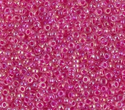 11/0 Miyuki Round Seed Bead – Color Lined Fuchsia Lined Crystal AB