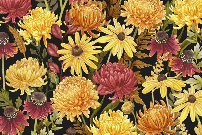 Monarch Meadows Florals on Black