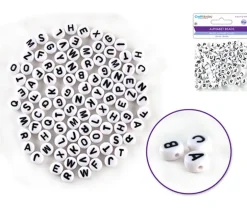 Multicraft Alpha Beads – 8mm Cube – White Multi