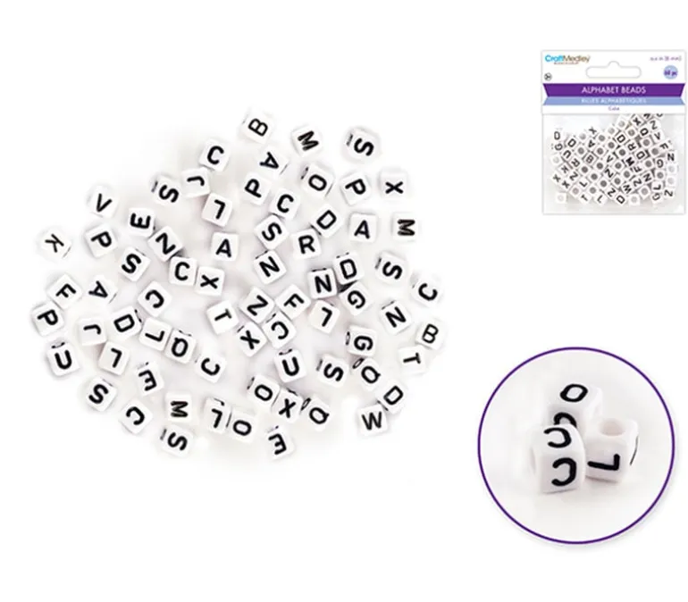 Multicraft Alpha Beads – 6mm Cube – White Black