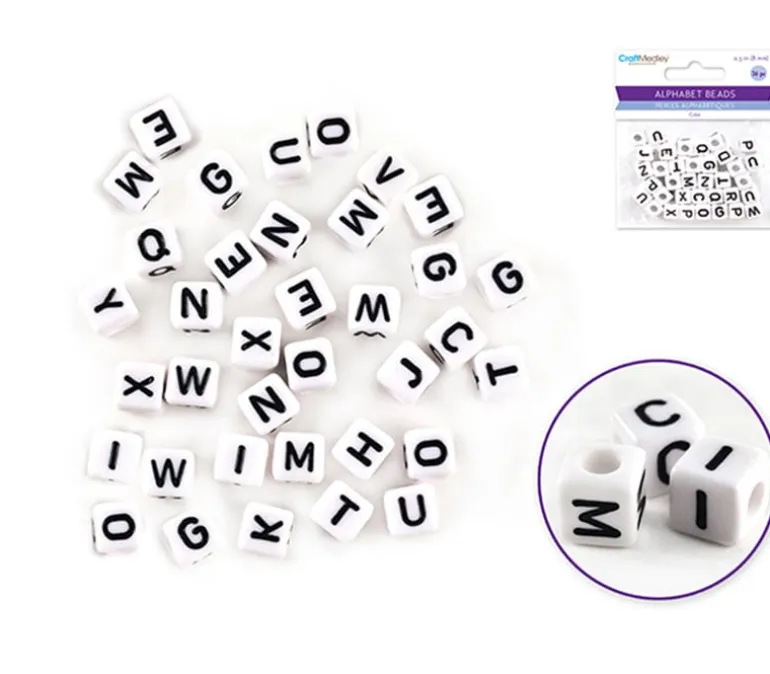 Multicraft Alpha Beads – 6mm Cube – White Black