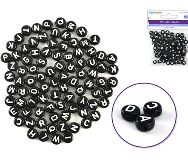 Multicraft Alpha Beads – 6mm Cube – White Black